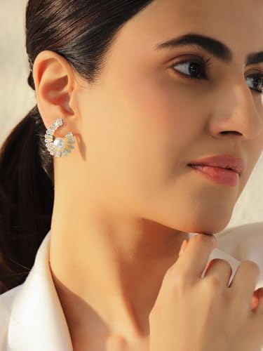 Image of Rubans Stud Earrings American Diamond Zirconia Stylish Jewellery Gift for Women & Girls