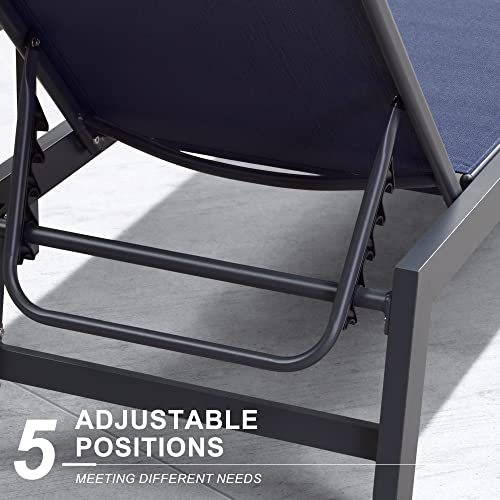 Image of PURPLE LEAF Patio Lounge Chairs Set of 2 with Wheels, Adjustable, Navy Blue | Rolling Wheels for Move, Quick-dry Breathable Textilene, Rustproof Aluminum Frame, UV-Blocked, Easy-Clean, Non-Slip Feet