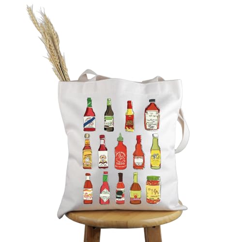 PWHAOO Hot Spicy Meal and Sauce Lover Gift Spicy Food Lover Chilli Sauce Tote Bag Spice Lover Handbag Foodie Gift (Chilli Sauce T)
