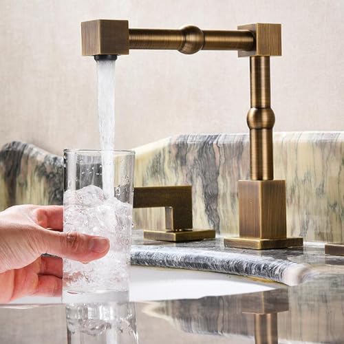 Mélangeur lavabo 3 trous laiton antique robinet vasque rétro double commande