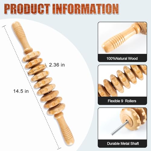 Wood Therapy Massage Tools,Wooden Massager Stick Roller Lymphatic Drainage Tool,Maderoterapia Kit Self Massage Roller Tool for Cellulite Reduction,Muscle Tension and Body Shaping,Contouring - Image 6