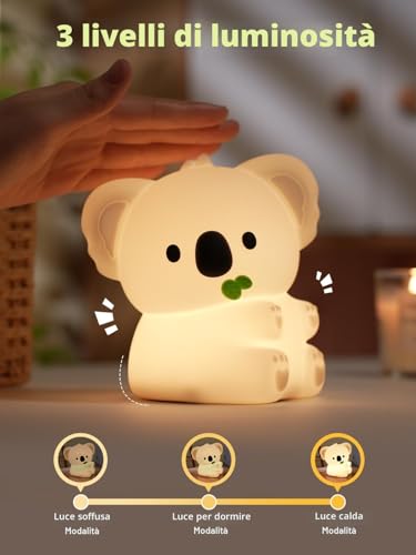 Luce Notturna Bambini, Lampada Koala Carina, Lampada Notturna per bambini con 7 Cambio Colore, Lampada Notturna Ricaricabile per Neonati, Decorazione Carina per La Camera, Regalo per Bambini e Donne