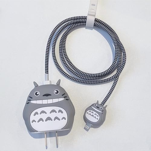 Image of Meyaar Silicone Protective Case for Apple 20W & 18W iPhone USB-C Power Adapter Charger and for USB Lightning Cable, 3D Cartoon Case for iPhone Charger 18W /20W Only (Totoro (Grey))