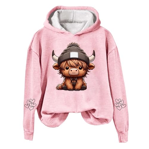 Western Vaca Estampado Mujeres Sudadera Country Style Sudadera con Capucha Suave Manga Larga Top, Rosa., S