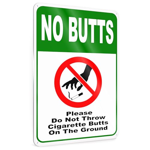 No Cigarette Butts on Ground Sign, 8x12 Reflective Aluminum, Outdoor