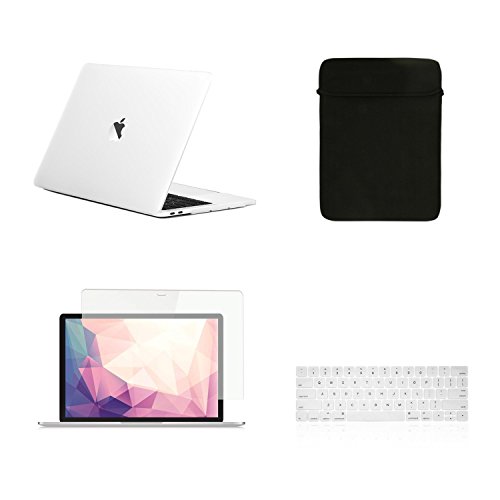 Flash Deals - 50% OFF TOP CASE MacBook Pro 13 inch Case 2019 2018 2017 2016 Release A2159 A1989 A1706 A1708, 4 in 1 Essential Rubberized Hard Case, Keyboard Cover, Screen Protector, Sleeve for MacBook Pro 13" - Matte Clear