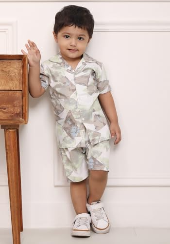 Image of POLKA TOTS Cotton Half Sleeves Shirt With Shorts, All Over Print Cord Set for Baby Boy Kids