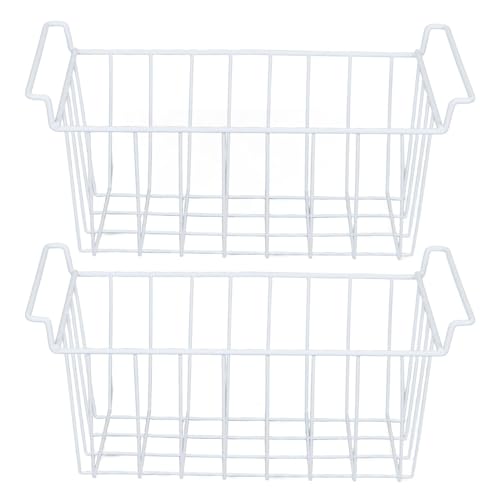 2pcs Wire Storage Freezer Baskets with Handles Rustproof Portable, Specifically Designed for Freezer Use, Great for Fridge (L 48.5cm X W 24.5cm X H 20cm)