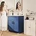 LDarqeer 30 Inch Bathroom Vanity with Ceramic Sink, Easy Tool-Free Installation Modern Farmhouse Sink Cabinet for Bathroom Remodel (Blue)