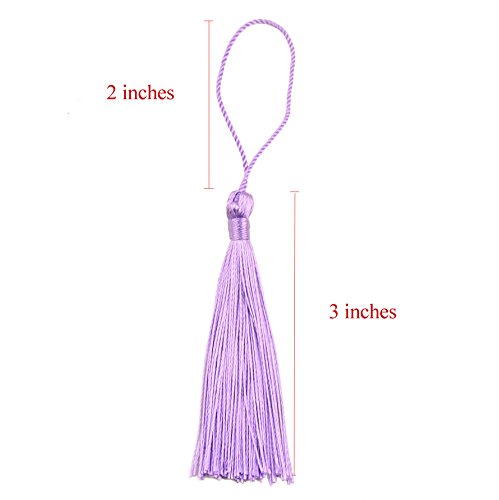 Image of 100pcs 13cm /5 Inch Silky Floss Bookmark Tassels with 2-Inch Cord Loop and Small Chinese Knot for Jewelry Making, Souvenir, Bookmarks, DIY Craft Accessory (Purple)