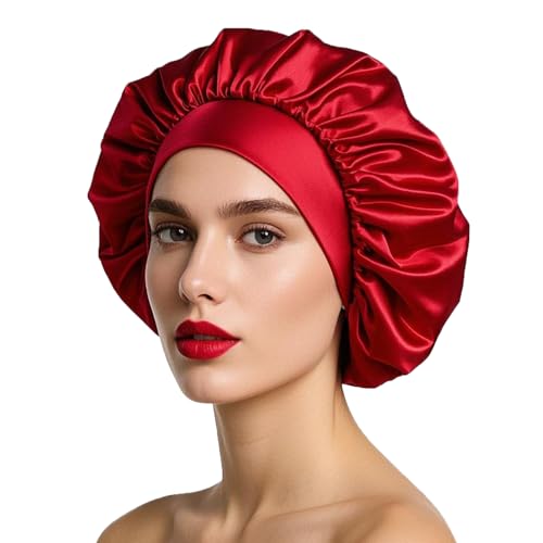 iLamvie Cuffia Seta Capelli Ricci,Silk Bonnet,Berretto Da Notte Raso Elastico Per Dormire Cappello Da Notte Per Donna Berretto Da Notte Raso Per Donna Ragazza(rosso)