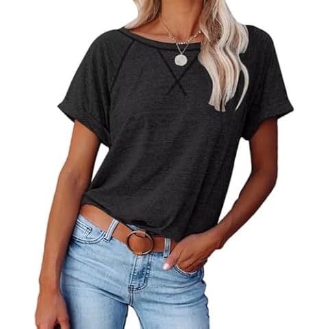 Welity Womens Summer Short Sleeve Tshirts Loose Fit Cotton Tees Crew Neck Casual Summer Tops, 1# Black, Large Cover
