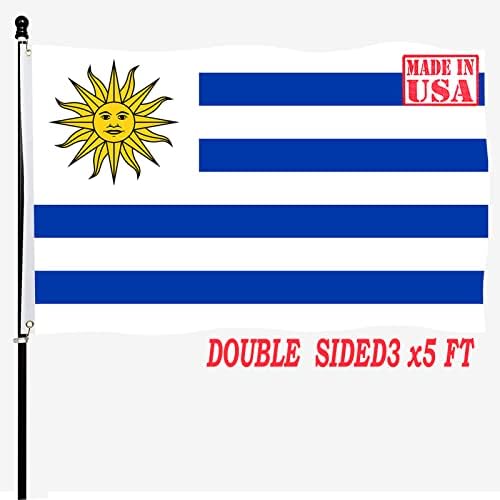 tnpun Uruguay Flag 3x5 Outdoor Double Sided Uruguayan National Flags Vivid Color Heavy Duty 210D Nylon Cloth National Country Flags with 2 Brass Grommets 4 Rows of Stitches