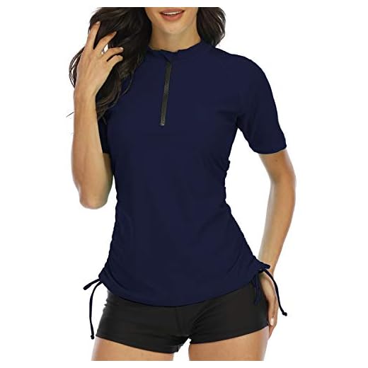 Halcurt Damen Rashguard UV Shirt, Athletic Swim Shirt,Kurzarm Badeshirt Badenmode Tankini