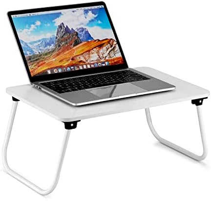 Folding Lap Desk, Ruxury Laptop Stand Bed Desk Table Tray, Breakfast Serving Tray, Portable & Lightweight Mini Table, Lap Tablet Desk for Sofa Couch Floor - White