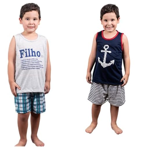 Kit 2 Pijama Infantil Meninos Meninas Curto Verão Estampado Desenho (10, 1 Menino + 1 Menina)