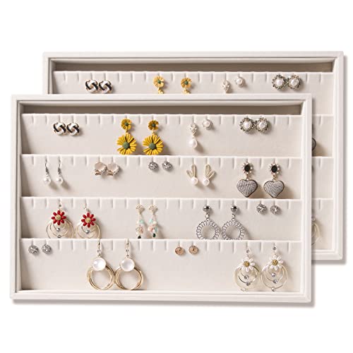 Image of Coward 2PC Stackable Earring Tray Drawer Jewelry Holder Organizer Box Storage Earring Display Stand for Selling (beige(earring+earring))