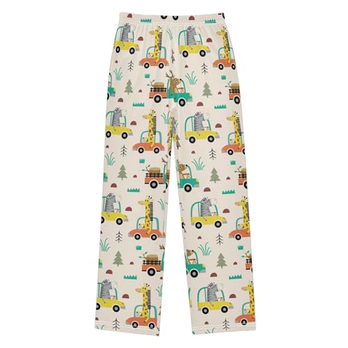 ZZXXB Giraffe Deer with Car Boys Long Pants Soft Trousers Elastic Waist Kids Lounge Bottoms with Pockets S-XL