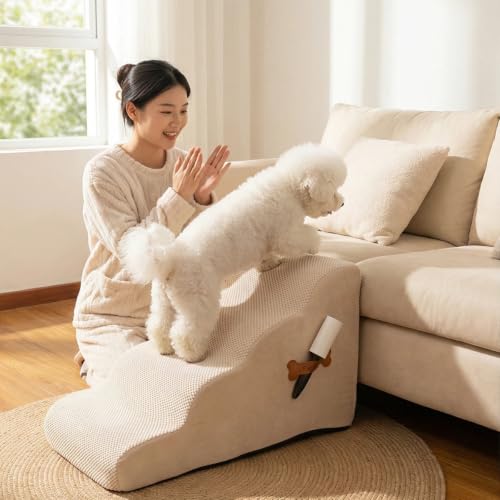 Escalones para perros de espuma con funda lavable y rampa para camas altas 8