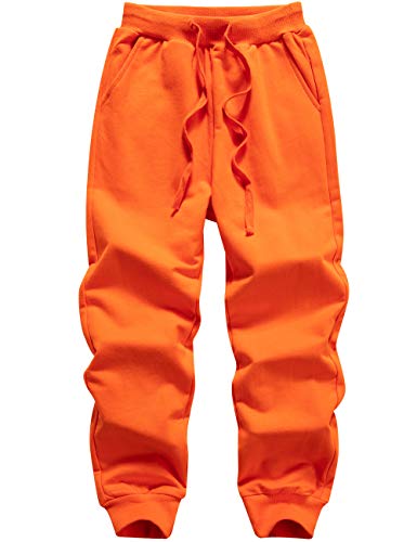 WIYOSHY Calças de fato de treino de algodão com cordão de cor sólida para meninos e meninas, Laranja