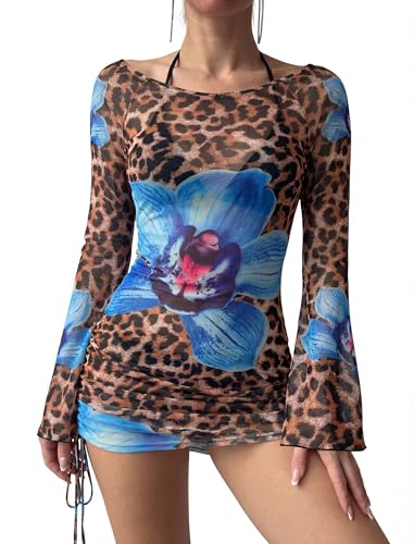 Image of ZAFUL Womens Swimsuit Cover Up Dress Off Shoulder Hollow Coverup Bathing Suit Mesh Swim Beach Dress