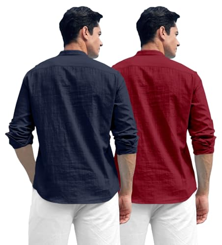 Image of Zombom Combo of Men's Solid Cotton Polyester Blend Full Sleeve Straight Kurta Shirt (Pack of 2)