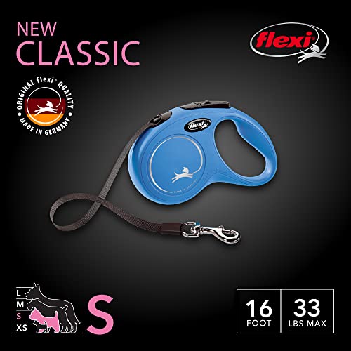 Flexi New Classic Retractable Dog Leash (Tape), 16 Ft, Small, Blue #TOP1