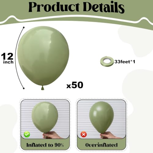 Image of Togvu Sage Green Balloons, 50Pack 12 Inch Light Green Latex Party Balloons
