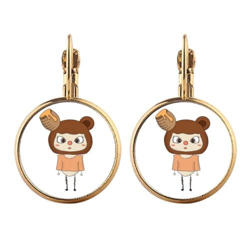 Boucles d'oreilles pendantes or et ours marron : clips anti-douleur