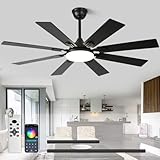 52' Ceiling Fans with Lights and Remote, Black Modern Ceiling Fan with 8 Dual Finish Blades,Quiet Reversible Motor，Farmhouse Ceiling Fan with RGB Lights for Bedroom,Living Room,Patios