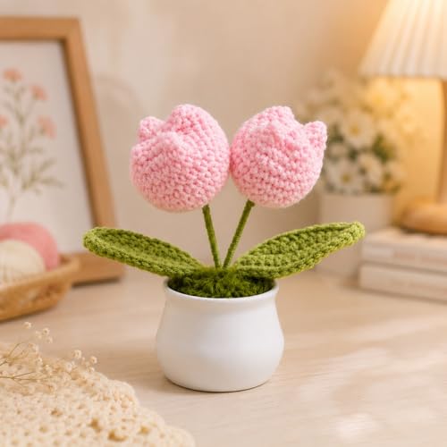 Image of SATYAM KRAFT 1 Pcs Artificial Crochet Flower Bouquet /Artificial Flowers with Pot /Artificial Flowers Bunch /Crochet Flowers Bouquet /Crochet Flowers /Flowers Bouquet Gift for Home Decor, Gifting