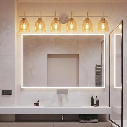 Image of 6-Pack Clear Amber Glass Shade Replacements, Ceiling Fan Light Covers Glass Globes Lampshades for Chandelier Vanity Lights Wall Sconces Pendant Light, 1.61 inch Fitter Size, 5 inch high x 4.7 inch diameter