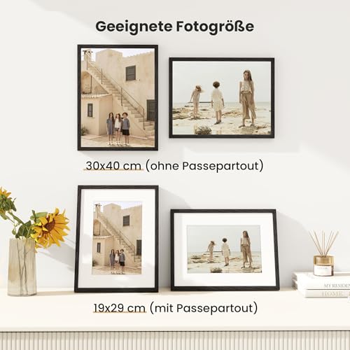 Feihorrm Bilderrahmen, Fotorahmen aus Eiche, Mit gehärtetem Glas, Für 30x40 cm-Fotos ohne Passepartout oder 19x29 cm-Fotos mit Passepartout… – Ansicht 6