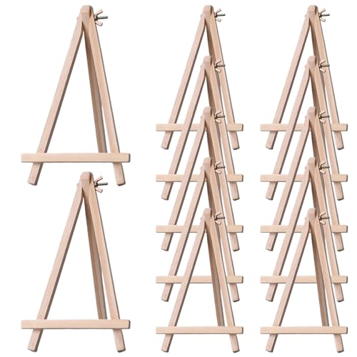 XUEYEGONGJI 12pcs Mini -Staffelei, Naturhölzern kleine Oreale für Anzeigen, Klappstativhalter -Ständer zum Anzeigen kleiner Leinwände, Visitenkarten, Fotos, Leinwandhalter