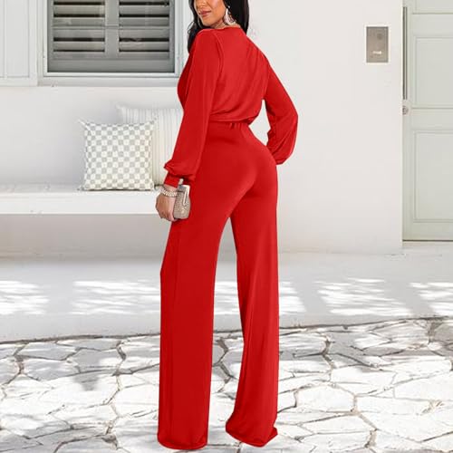 Image of shengfan Formal Jumpsuits for Women Dressy Evening Sexy Deep V Neck Plus Size Long Wide Leg Pants Rompers Clubwear