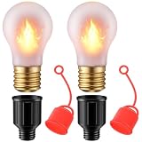 Treela 2 Pack Rechargeable A19 Flickering Flame Light Bulbs with E26 Conversion Interface & Silicone Hanging Sleeve, Fire Bulb for Christmas Halloween Party Decorations Outdoor Indoor Home Decor
