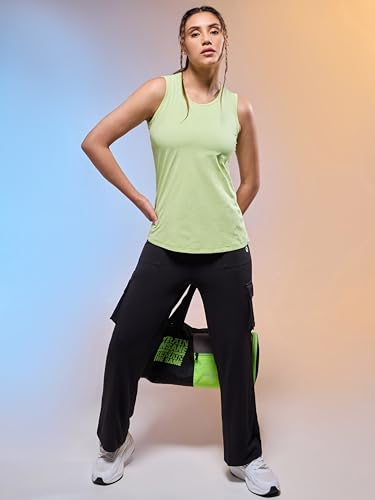 Image of TECHNOSPORT Women Solid Slim Fit Round Neck Tank Top with Cotflex for Gym, Sports and Regular Use