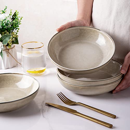 Amorarc 8.5'' Large Pasta Bowls, 36Oz Ceramic Salad Serving Bowls Set Of 4 For Kitchen, Wide Stoneware Bowls For Pasta,Salad,Fruit,Bread, Microwave Safe, Reactive-Color #TOP5