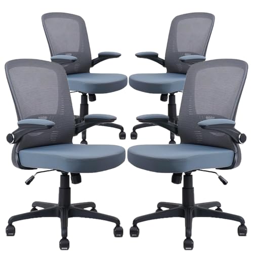 Image of CLATINA Ergonomic Office Desk Chair, Office Guest Chair Reception Mid Back Mesh Office Chair Ergonomic Swivel Grey Mesh Computer Chair Flip Up Arms with Lumbar Support Adjustable Height Task Chair