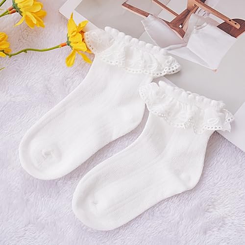 3 Pairs Girls Ruffle Socks White Fancy Ruffled Lace Dress Socks for Girls Toddler Daily Wear2