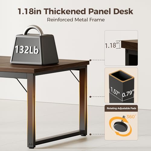 Image of Mericonia 63 Inch Computer Desk with Power Outlets, 1.2 inch Thick Office Table