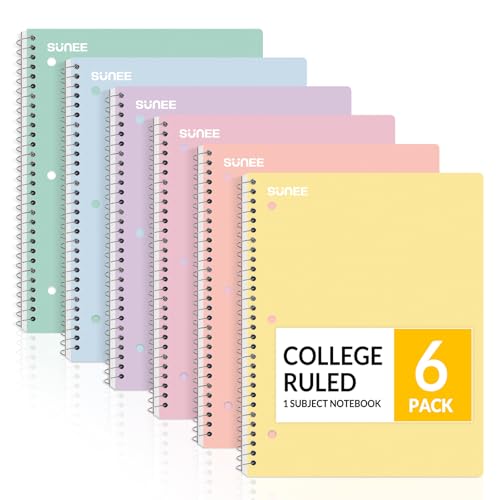 SUNEE Spiral Notebooks, 6 Pack, 1-Subject, College Ruled...