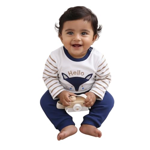 Image of BABY GO Baby Boys Cotton Clothing Set | Full Sleeve T-Shirt & Pants Combo | Newborn Infant Outfit | Soft Tracksuit with Cute Print | Casual Daily Wear Co-ord Set