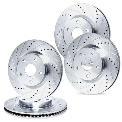 68A - Carbon Ceramic Brake Rotor May Fracture - 2017-2020 Alfa Romeo Giulia & 2018-2020 Alfa Romeo Stelvio 8 R1 Concepts Brake Rotors fits 2017-2024 Alfa Romeo Giulia; 2018-2025 Alfa Romeo Stelvio| Drilled and Slotted Silver Disc Brake Rotor Set: 12.99' Front & 12.6' Rear