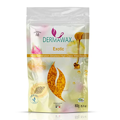 Dermawax Waxing Perles de cire sans bandes Cire haute performance pour l'épilation- visage jambes bikini et zone intime aisselles dos épilation sans douleurs paquet refermable- 800 grammes (Exotic) Cover
