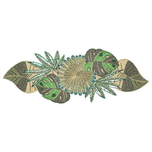 Chemin de table à perles vert multicolore motif feuilles pour fête - 4