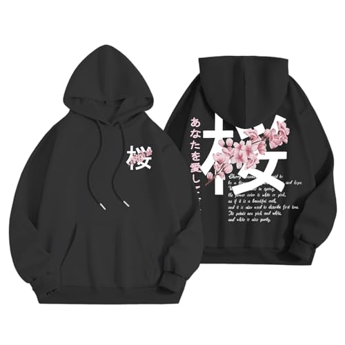 Men's Casual Hoodies Solid Color Pullover Floral Long Sleeve Hooded Sweatshirt with Pocket Loose Fit Fall Tops Vacation Sport4