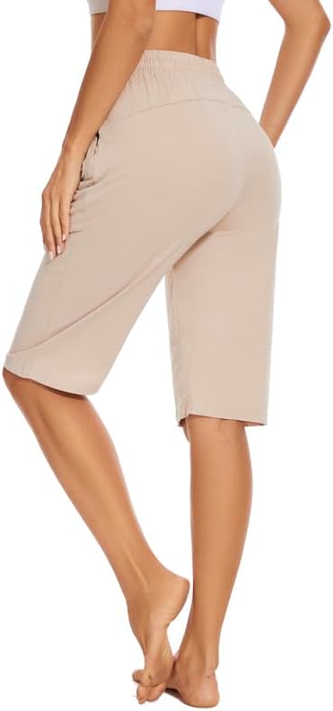 Womens Bermuda Shorts 12" Knee Length Drawstring with 2 Deep Zippered Pockets Comfy Lounge Breathable Shorts - Image 2