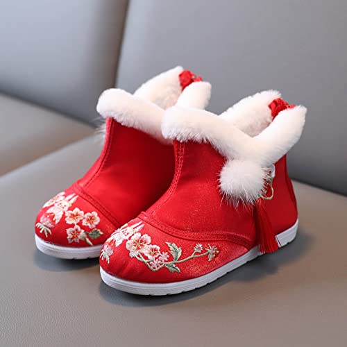 EnJoCho Boot High Heels for Girls Children Shoes Girl Winter Cotton Boots Vintage Embroidered Cloth Boots Plush Inside Shoes4