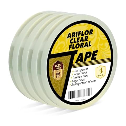 ARIFLOR 4Packs Clear Floral Tape - 1/4 inches Wide Floral Vase Tape, Clear Waterproof Floral Tape for Fresh Flower Bouquets and Flower Arrangements Crafts (0.25inch*4Packs), 0.25inch*4Pack Cover